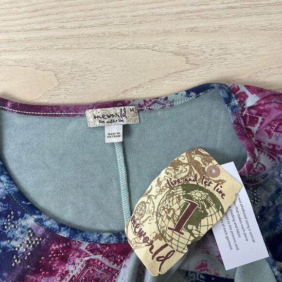 ONE WORLD Brushed Knit Tunic Top Sizes XS S Medium Studded Sharkbite Hi Low Hem - Picture 7 of 10